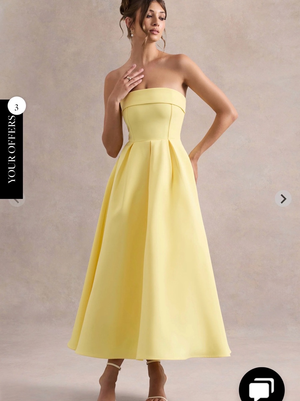 Strapless Yellow A-Line Midi Dress